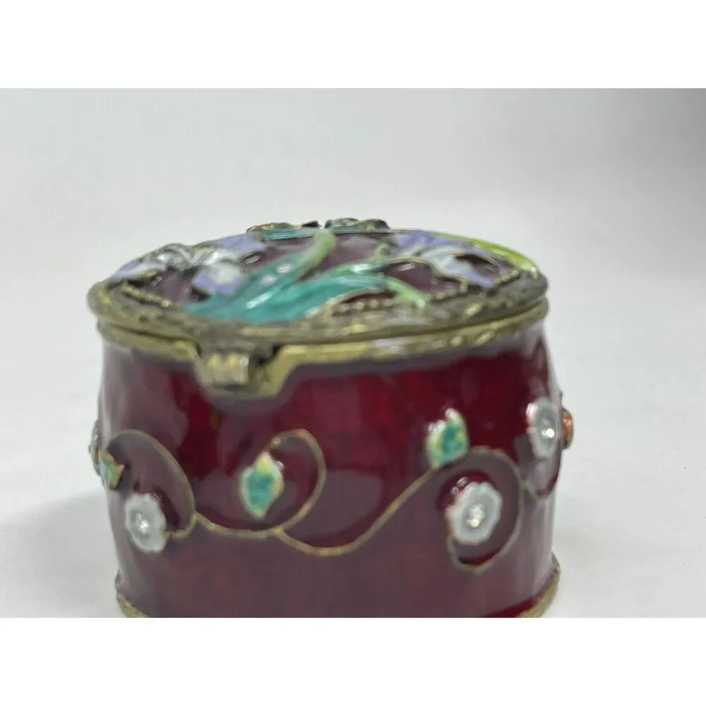 Vintage Iris Floral Arts Hinged Trinket Box ~ Hinged ~ Holds Roll of Stamps